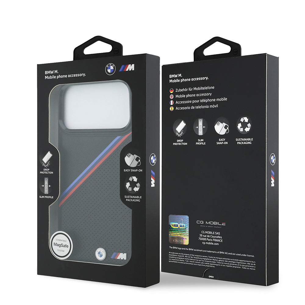 BMW iPhone 17 Pro Max Orjinal Lisanslı M-safe Şarj Özellikli M Logolu Üç Şeritli Delikli Deri Kılıf BMW iPhone 17 Pro Max Orjinal Lisanslı M-safe Şarj Özellikli M Logolu Üç Şeritli Delikli Deri Kılıf